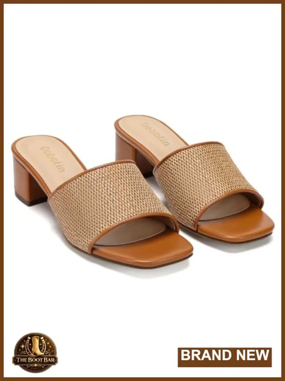 Woven Block Heel Slide Sandals Square Toe Mules for Women